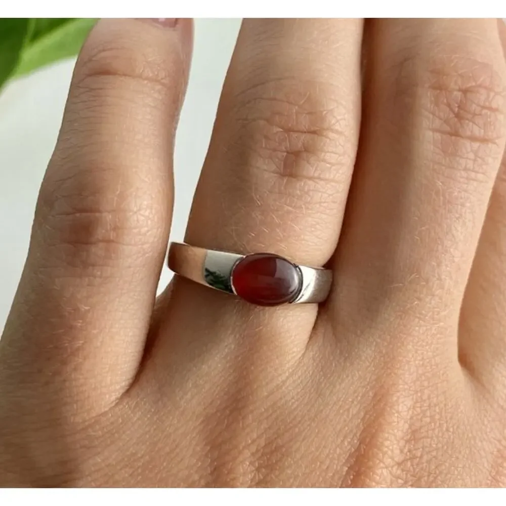 Vintage 925 Sterling Silver Agate Ring Size 7.25